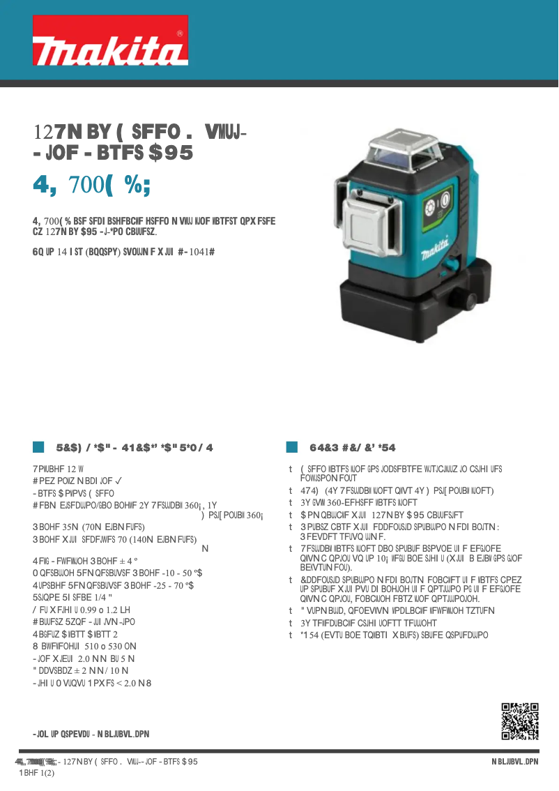 Page 1 of the manual Technical Sheet Makita SK700