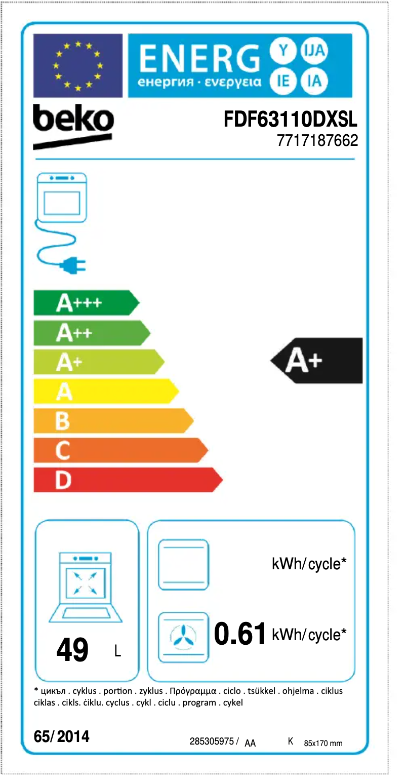 First page image of the manual for FDF63110DXSL