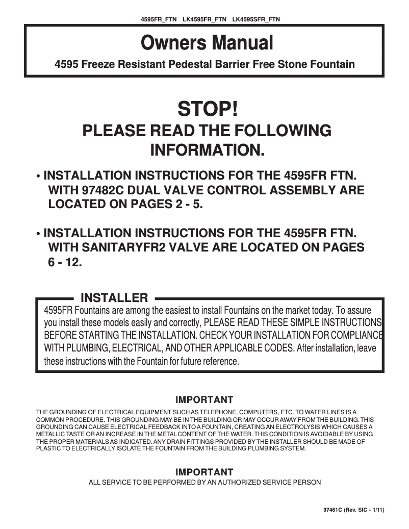 Page 1 of the manual User Manual Elkay LK4595SFR