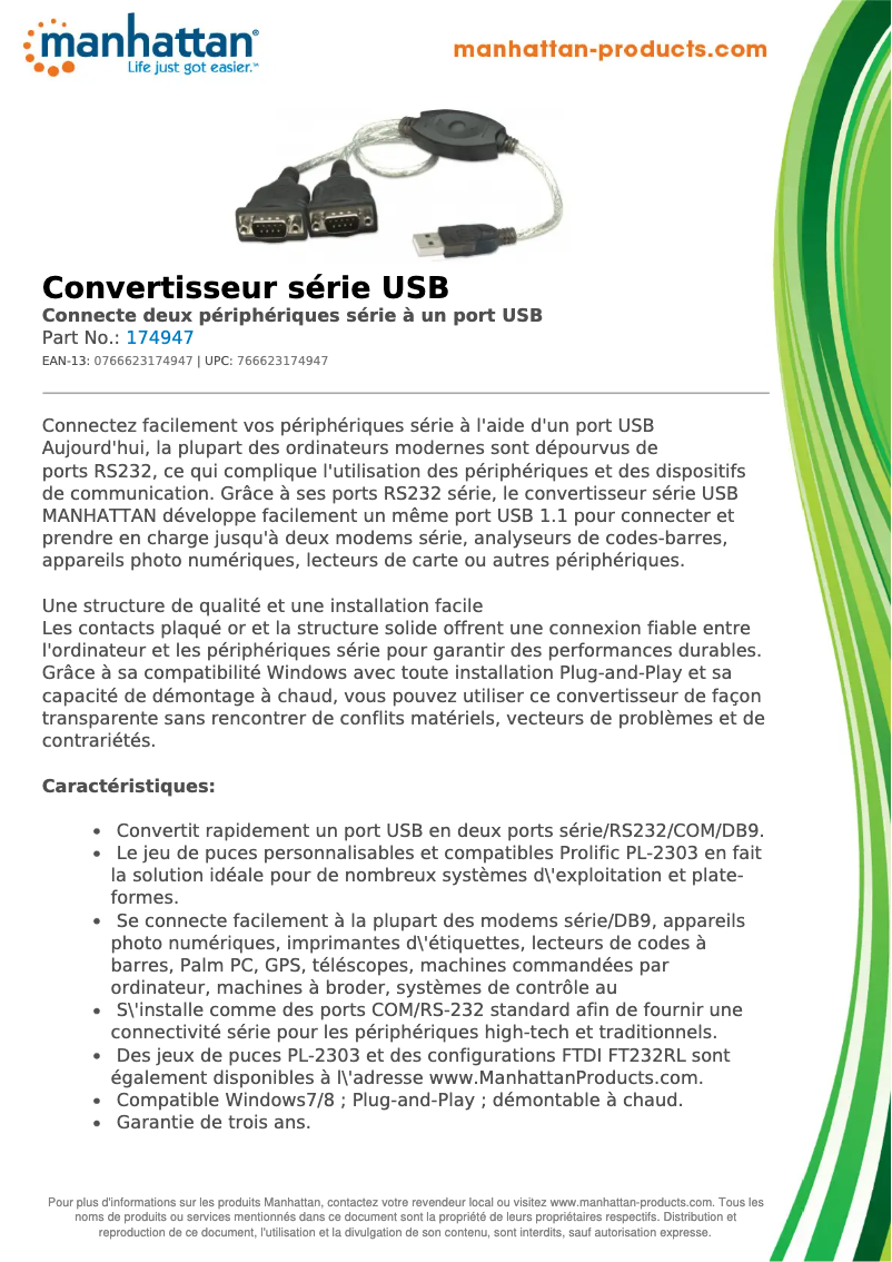 Page 1 of the manual Technical Sheet Manhattan 174947