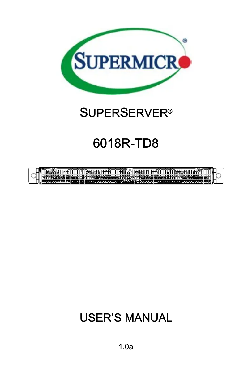 First page image of the manual for SuperServer 6018R-TD8