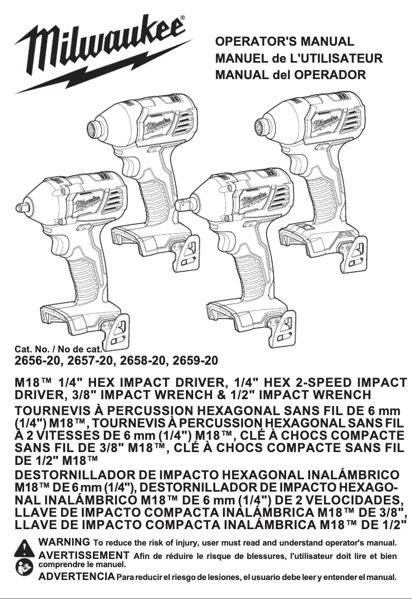 Page 1 of the manual User Manual Milwaukee M18 2658-22