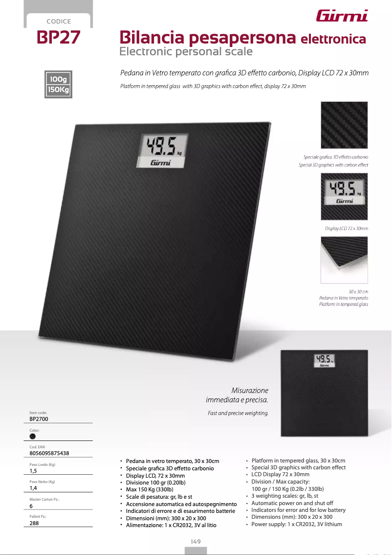 Page 1 de la notice Fiche technique Girmi BP27