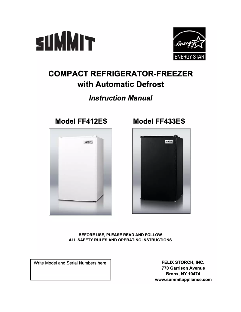 Page 1 of the manual Installation Guide Summit FF412ESADA