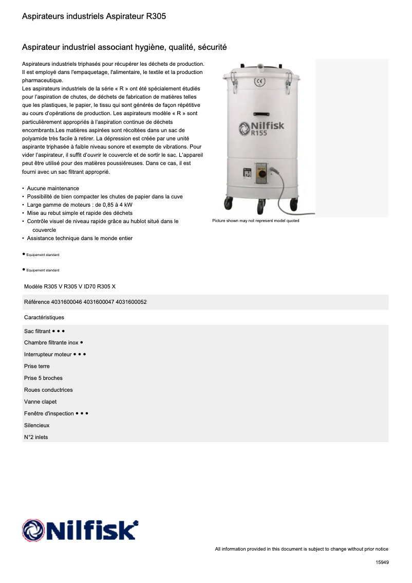 Page 1 of the manual Technical Sheet Nilfisk iD100