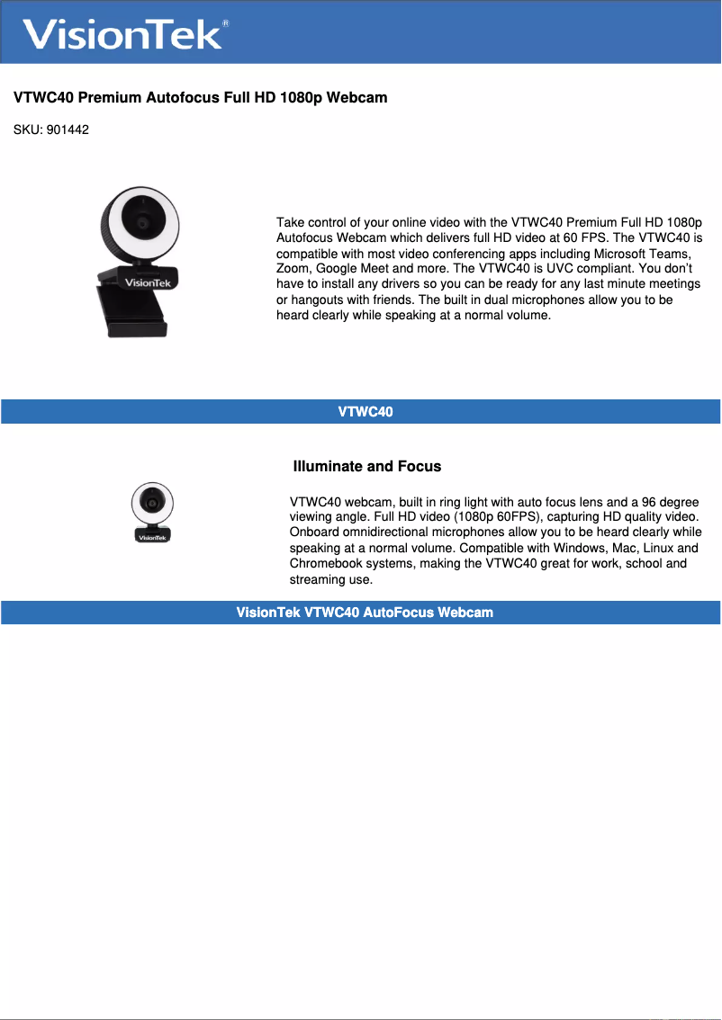 Page 1 of the manual User Manual VisionTek VTWC40