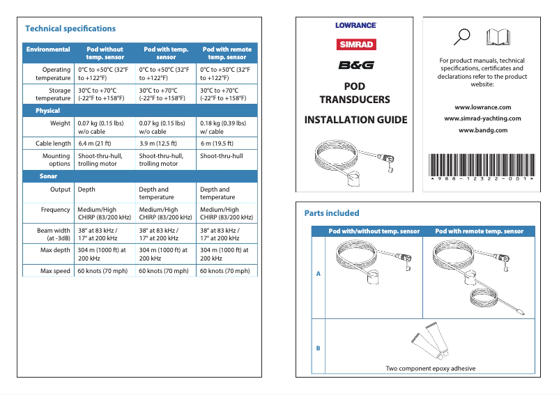 First page image of the manual for Pod Transducers