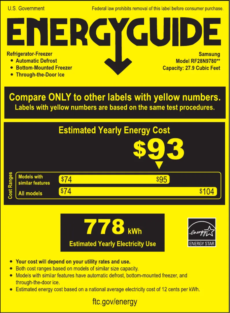 Page 1 of the manual Energy Label Samsung RF28N9780SR