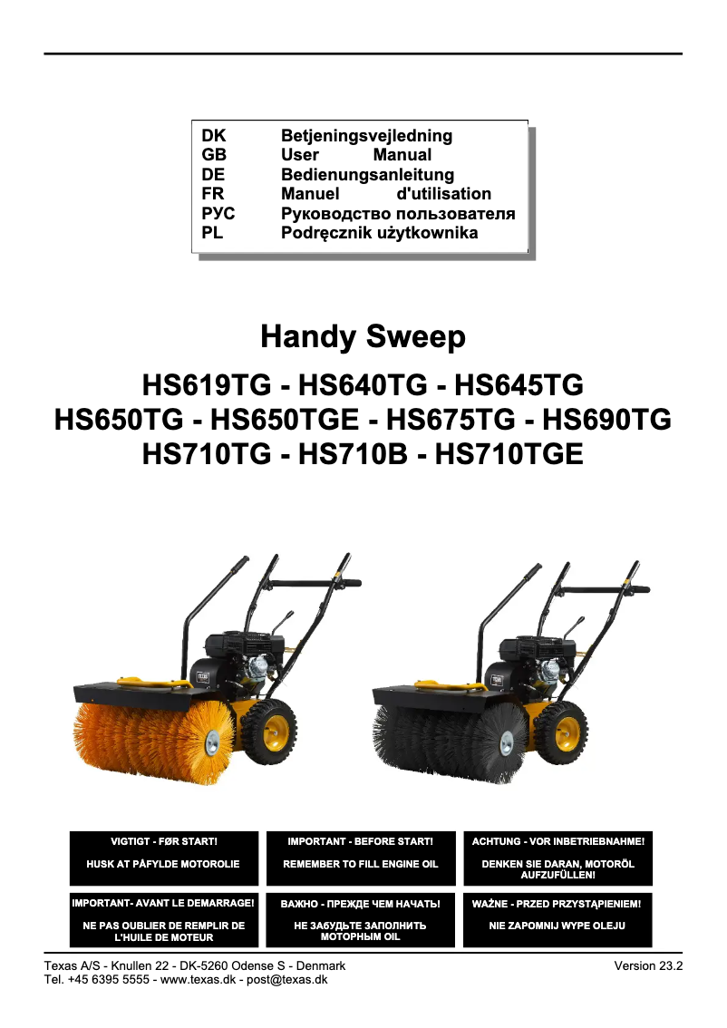 First page image of the manual for Handy Sweep 650TG