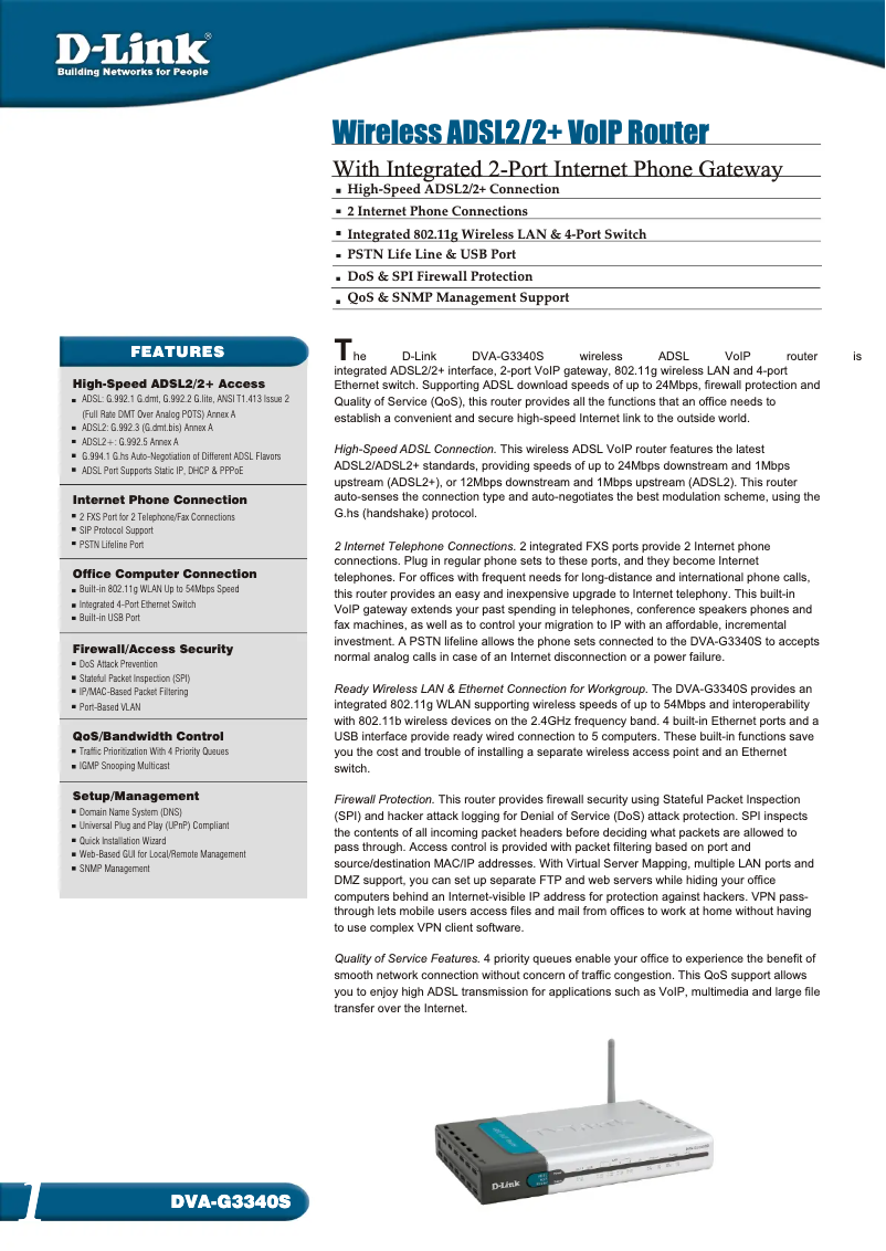 First page image of the manual for DVA-G3340S