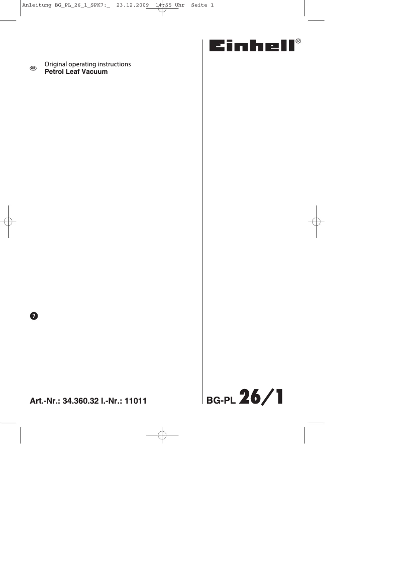 First page image of the manual for BG-PL 26/1