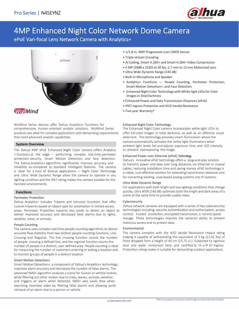 Page 1 of the manual Technical Sheet Dahua Technology N45EYNZ
