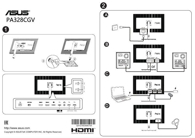 Page 1 of the manual Quick Start Guide Asus ProArt PA328CGV