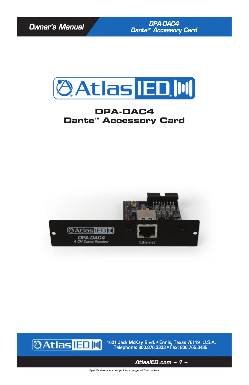 Page 1 of the manual User Manual Atlas Sound DPA-DAC4