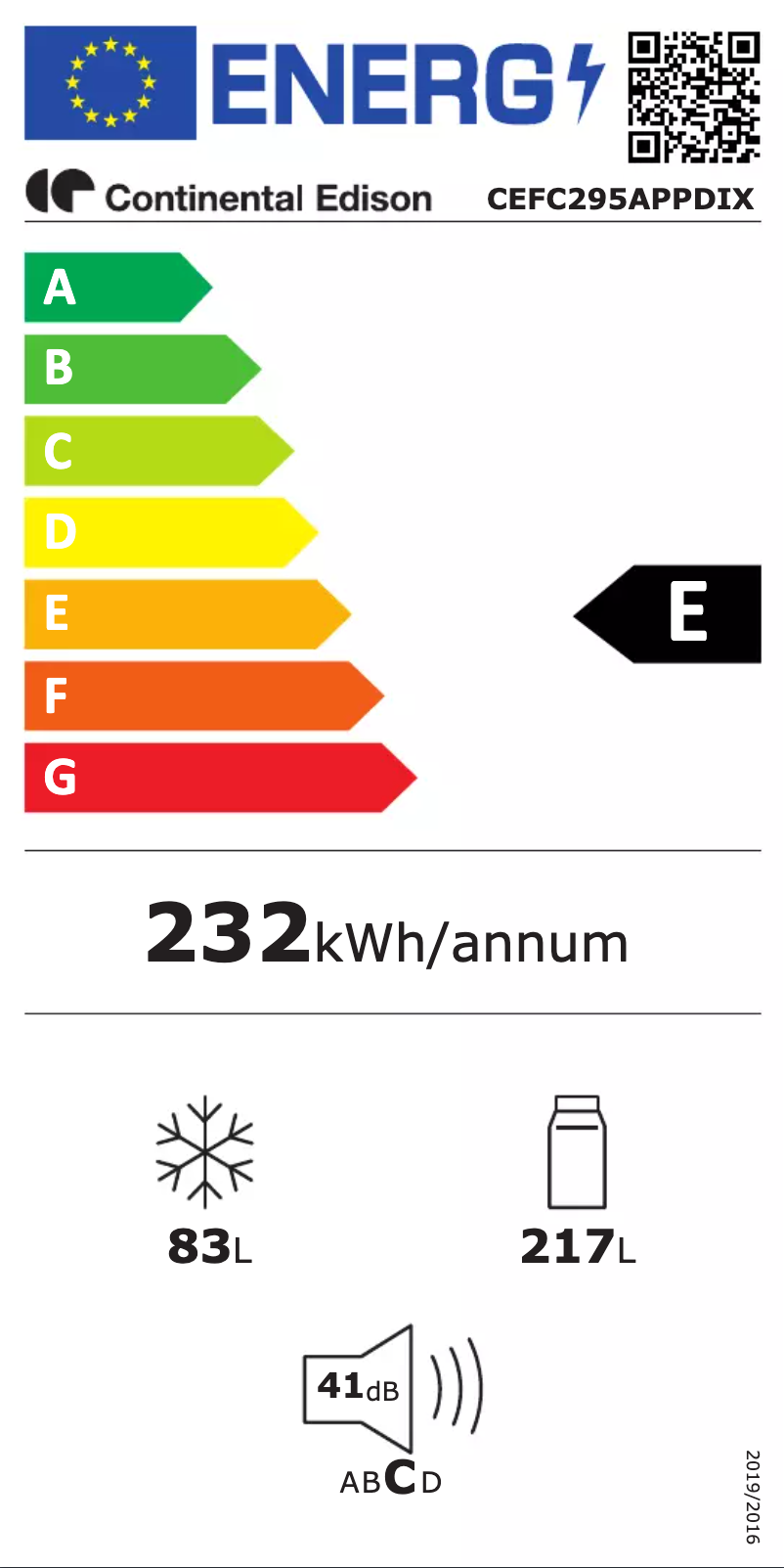 Page 1 of the manual Energy Label Continental Edison CEFC295APPDIX