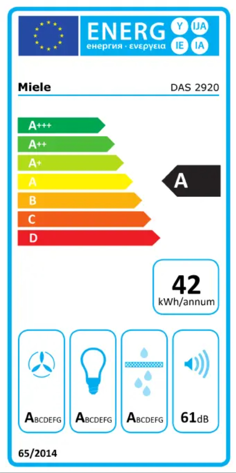 Page 1 of the manual Energy Label Miele DAS 2920