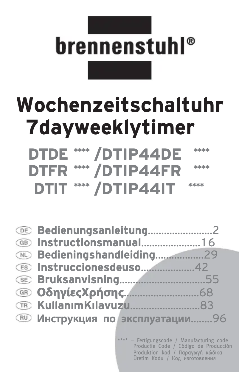 Page 1 of the manual User Manual Brennenstuhl Primera-Line Digital Weekly Timer DT IP44