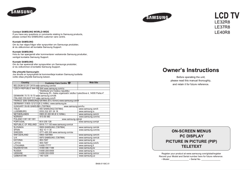 First page image of the manual for LE37R89BD