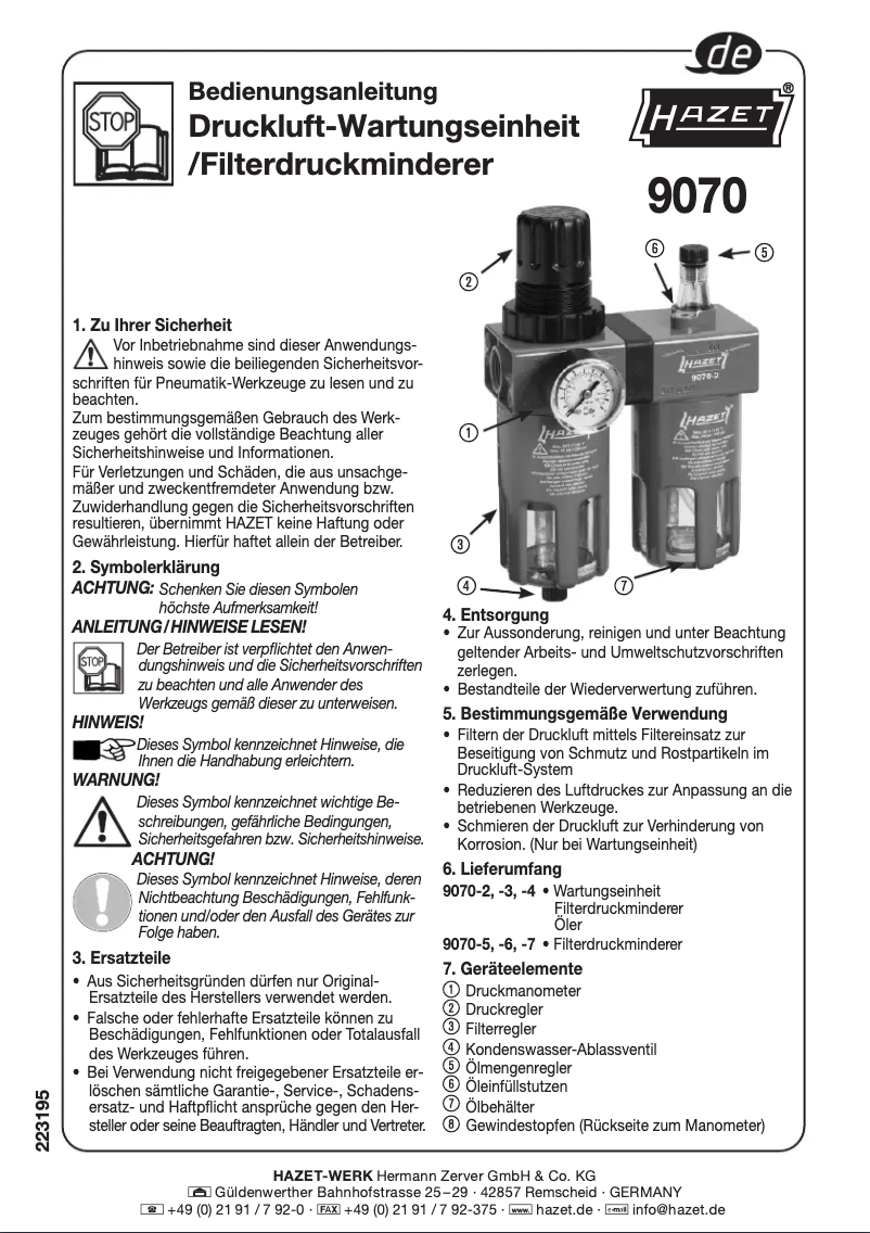 First page image of the manual for 9070