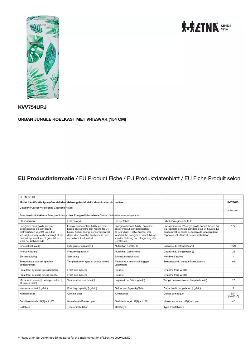 First page image of the manual for KVV754URJ