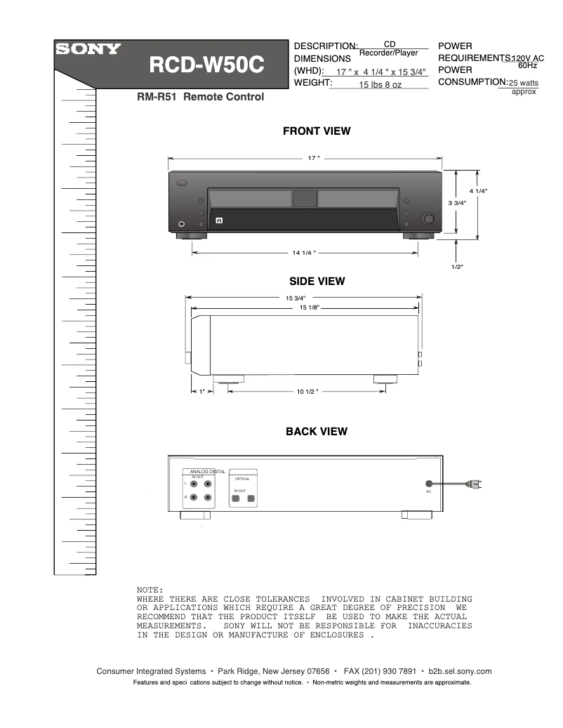 Page 1 of the manual Installation Guide Sony RCD-W50C