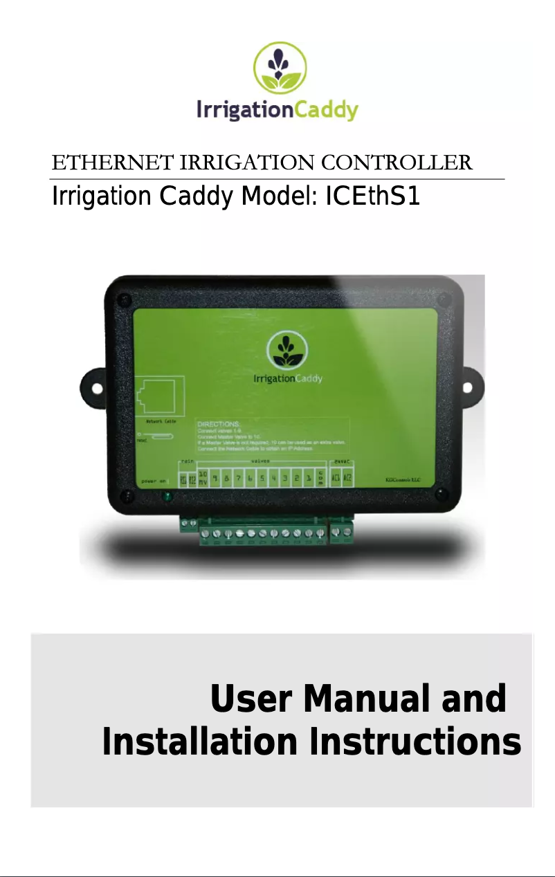 Page 1 of the manual User Manual Irrigation Caddy ICEthS1