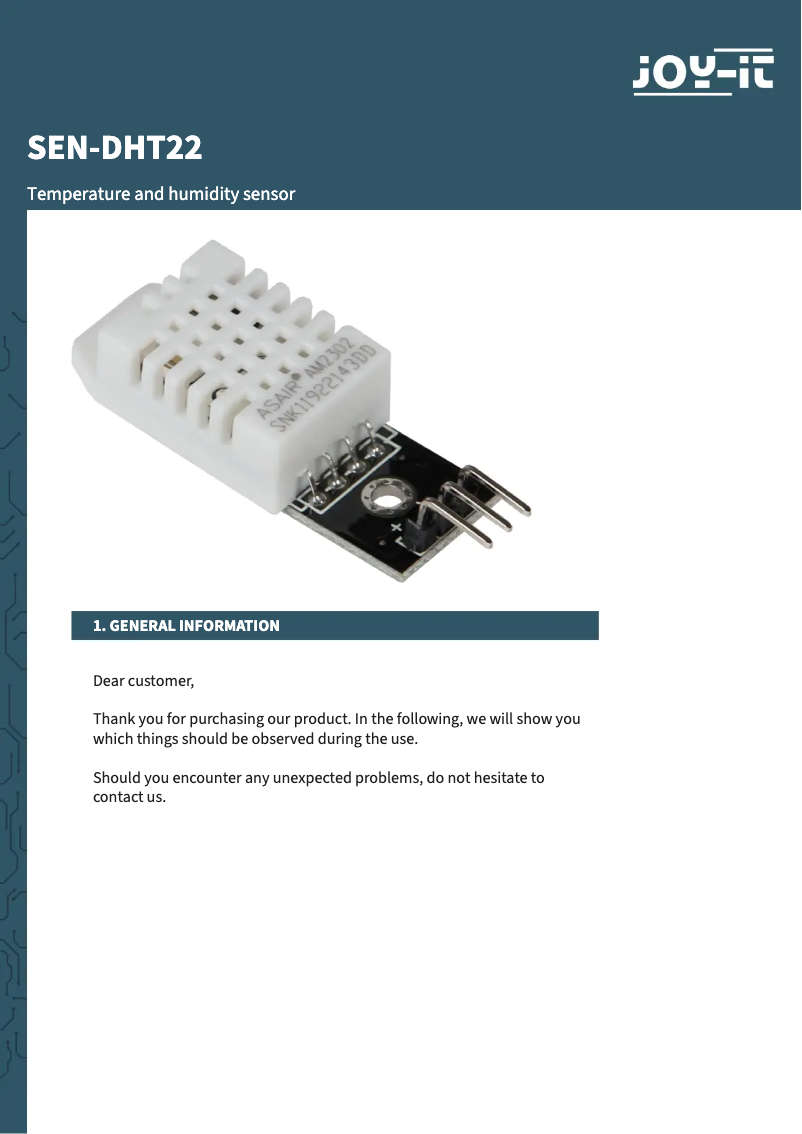 Image de la première page du manuel de l'appareil SEN-DHT22