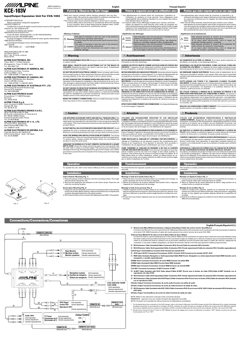 Page 1 of the manual User Manual Alpine KCE-103V