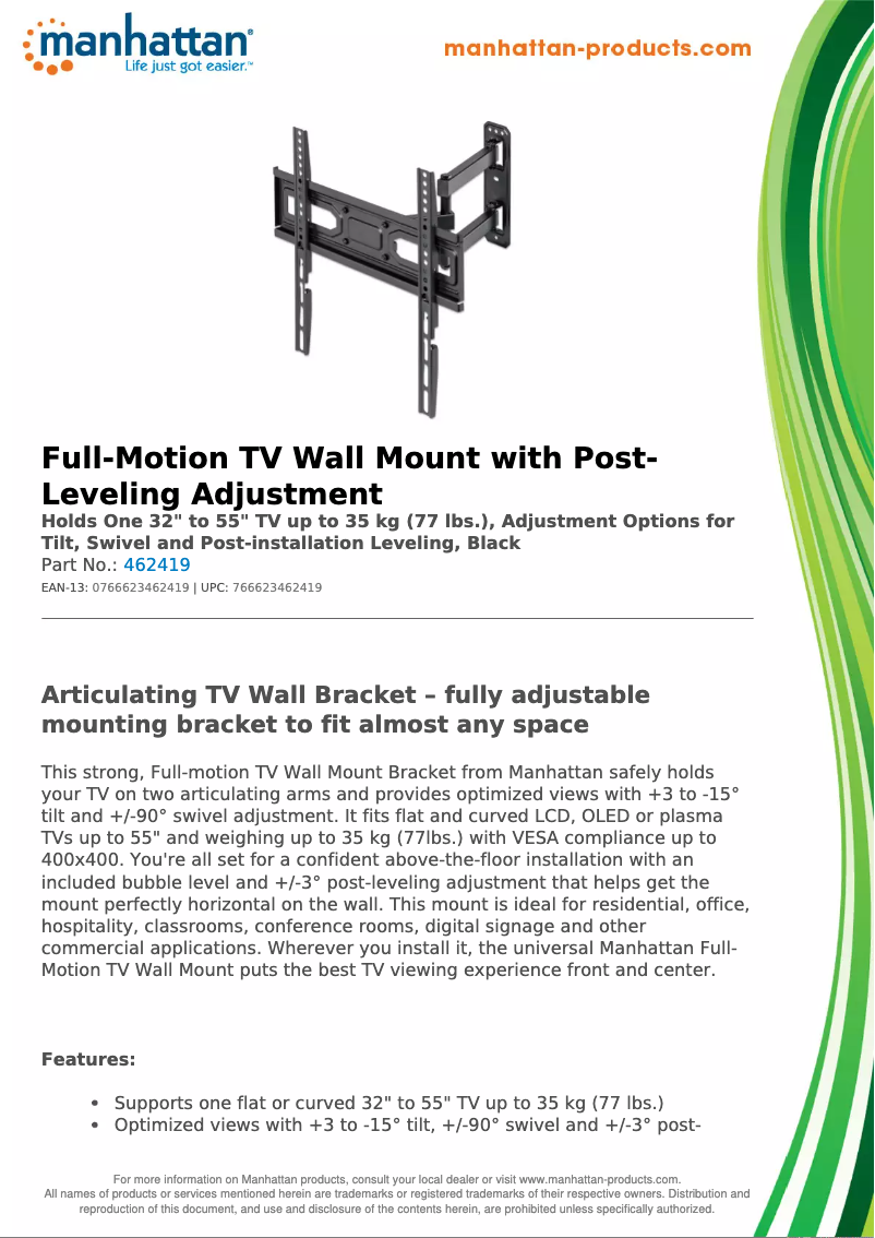 Page 1 of the manual Technical Sheet Manhattan 462419