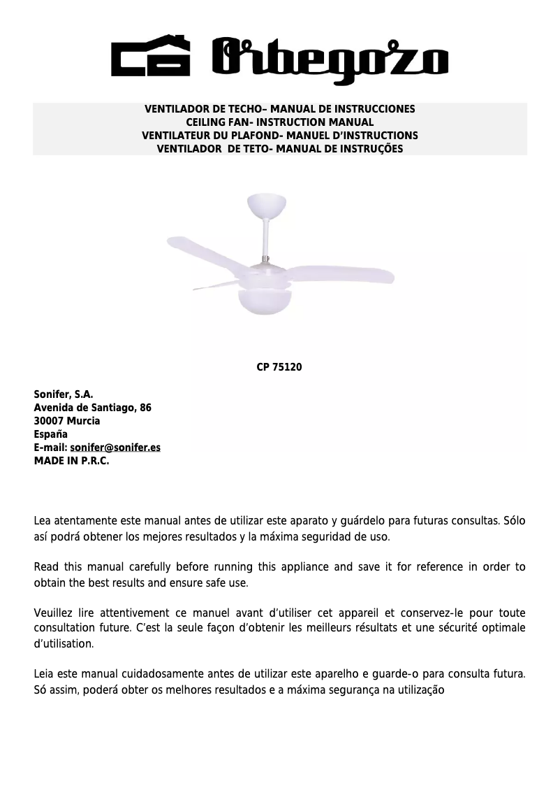 Page 1 of the manual User Manual Orbegozo CP 75120