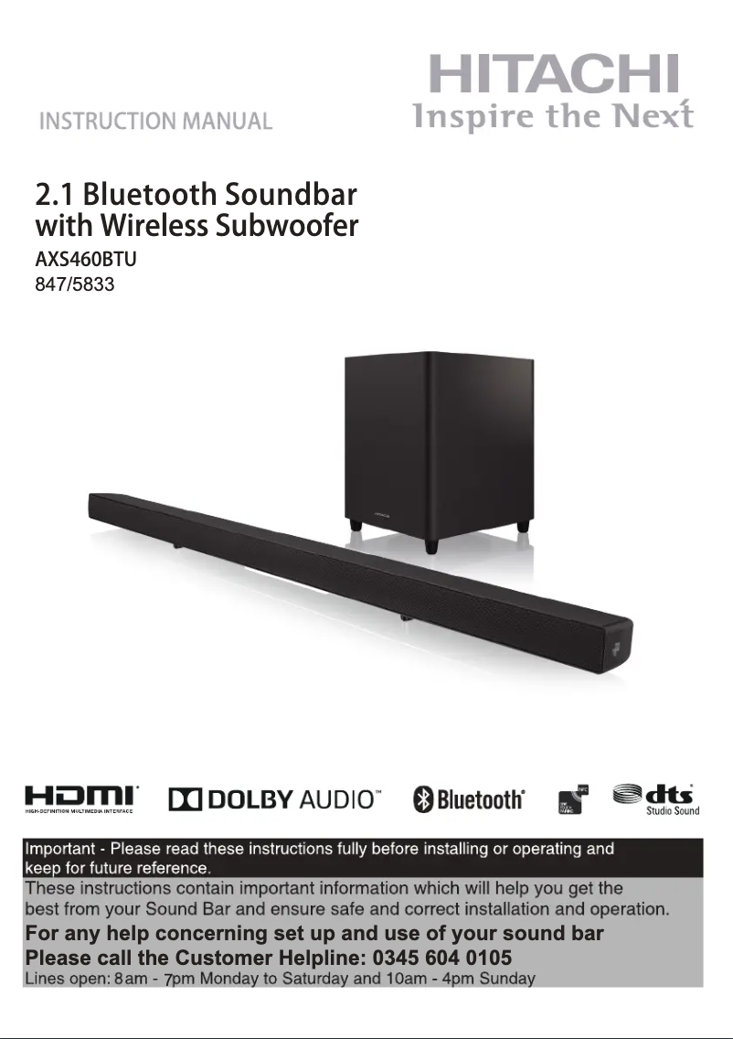 Page 1 of the manual User Manual Hitachi AXS460BTU