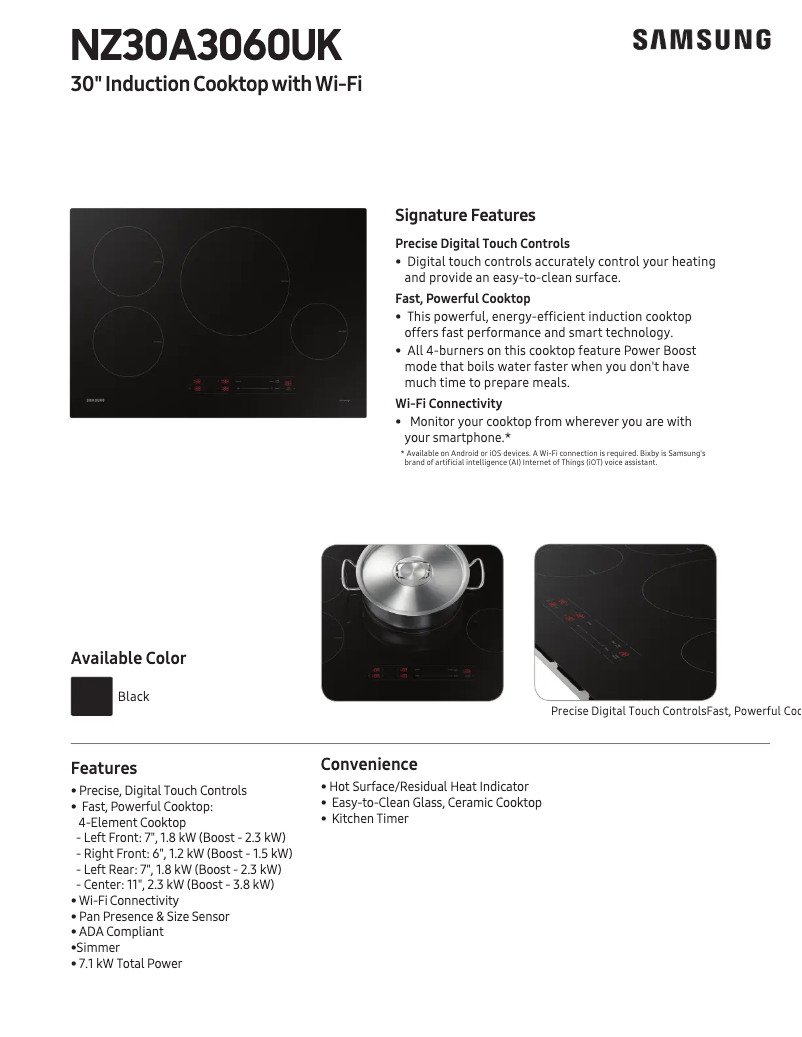 Page 1 of the manual Technical Sheet Samsung NZ30A3060UK
