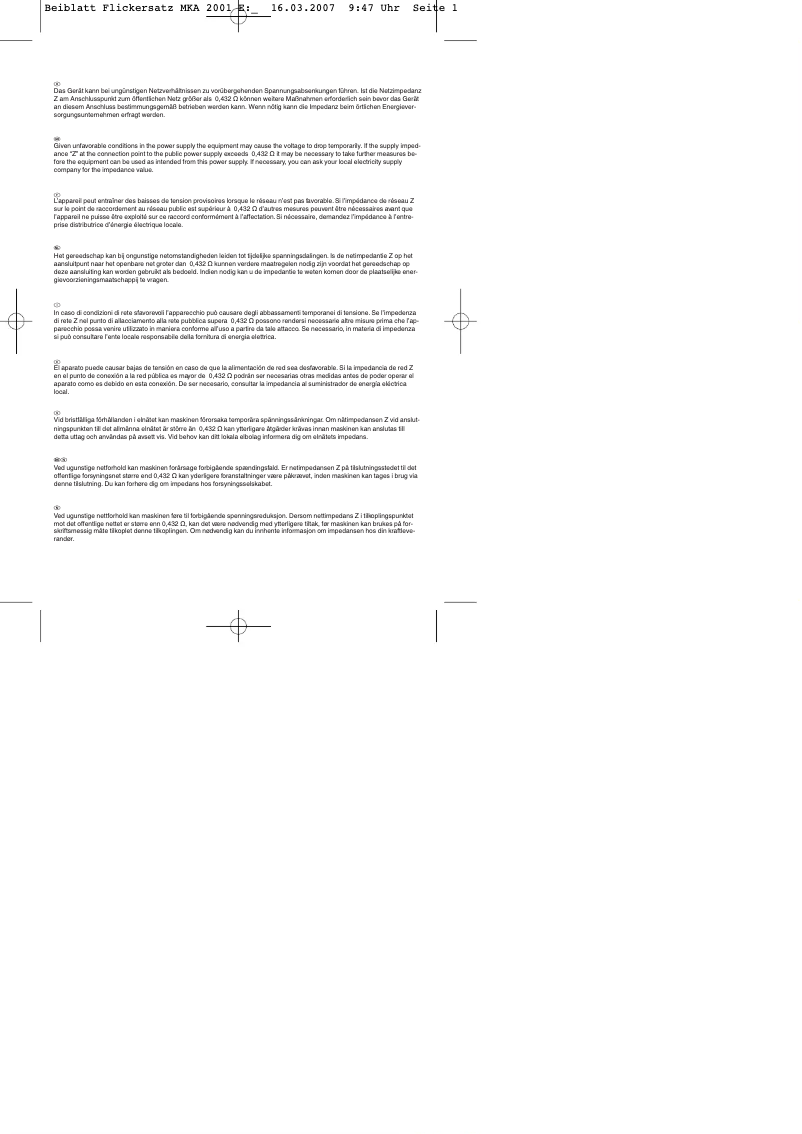 First page image of the manual for MKA 2001 E