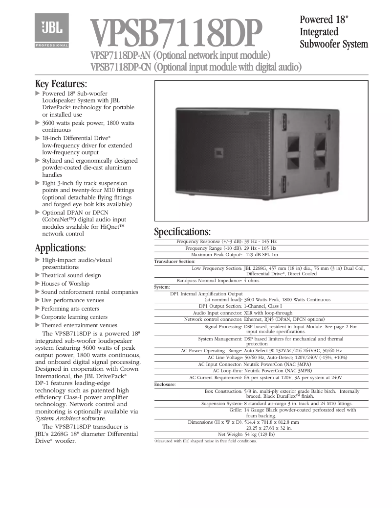 Page 1 of the manual User Manual JBL VPSB7118DPDA