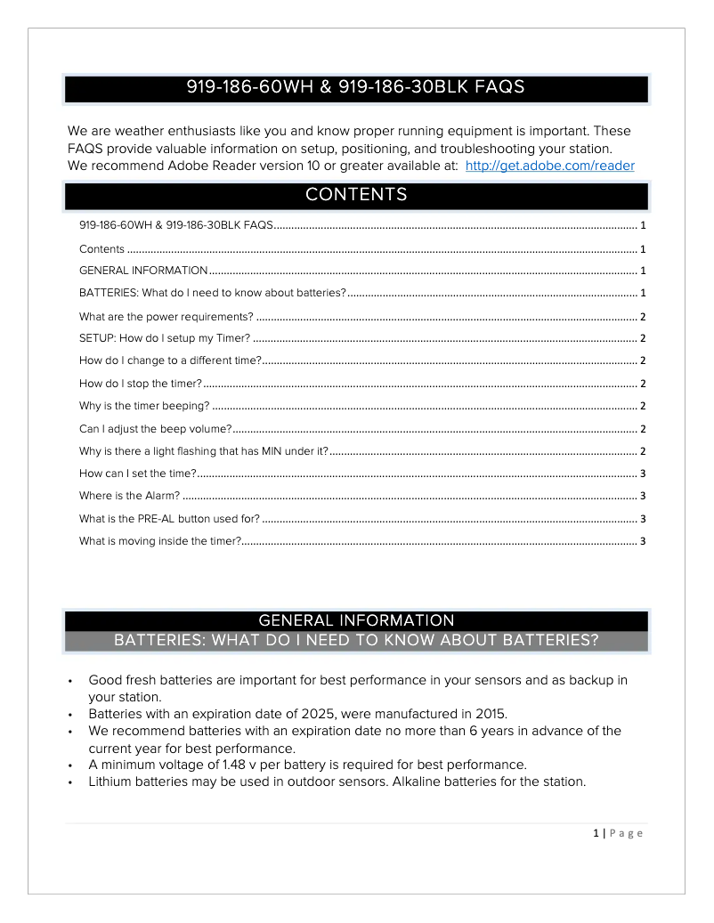 First page image of the manual for 919-186A