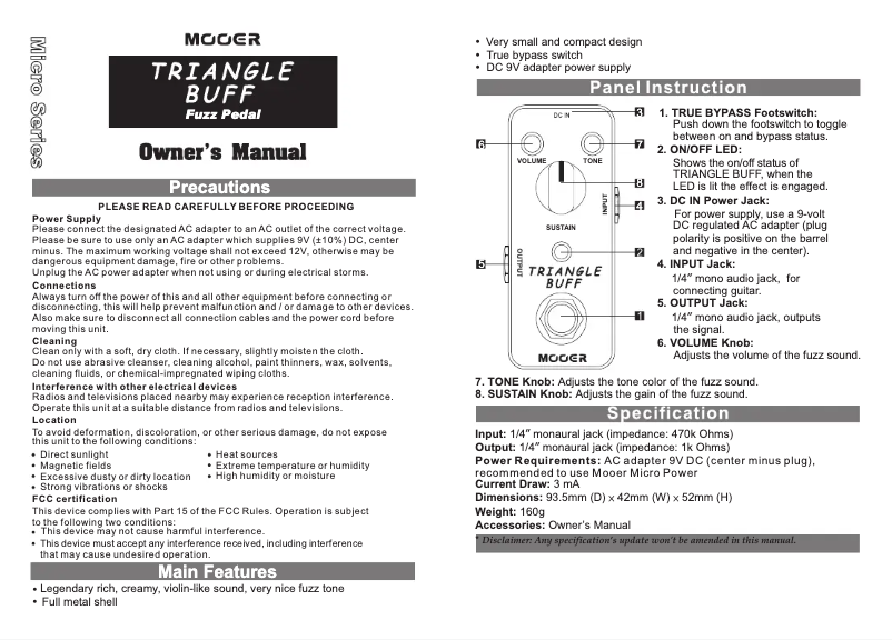 Page 1 of the manual User Manual Mooer Triangle Buff
