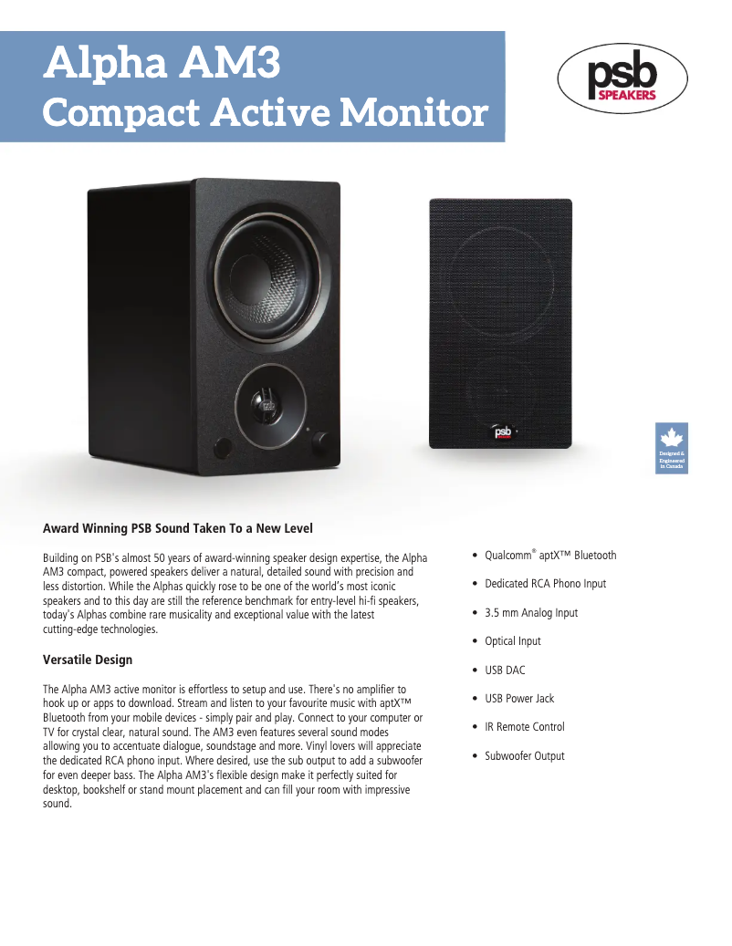 Page 1 of the manual Technical Sheet PSB Alpha AM3