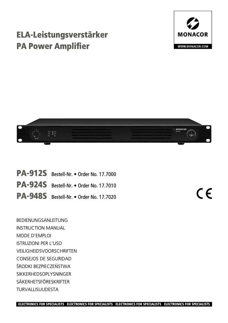 First page image of the manual for PA-912S