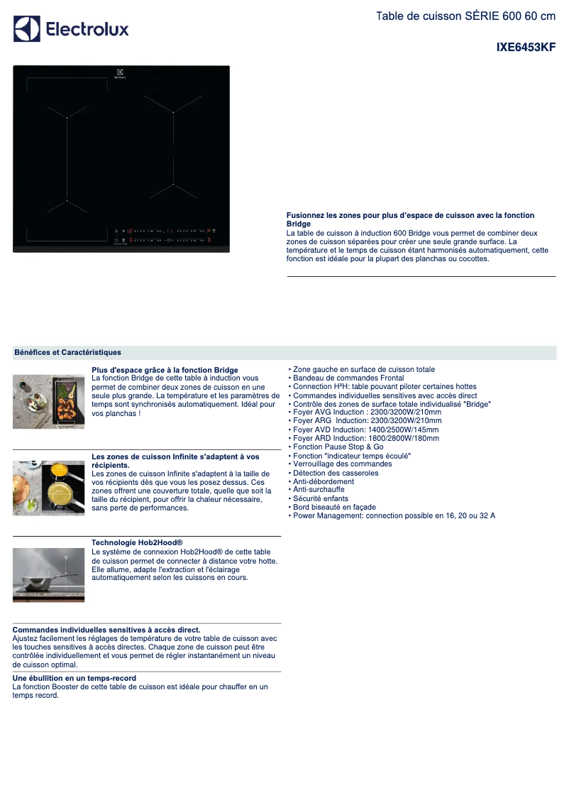 Page 1 of the manual Technical Sheet Electrolux IXE6453KF