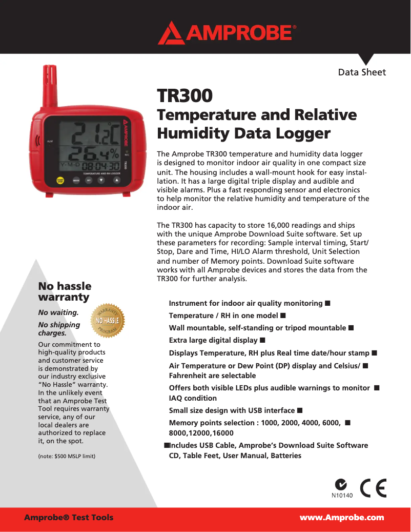 Page 1 of the manual Technical Sheet Amprobe TR300