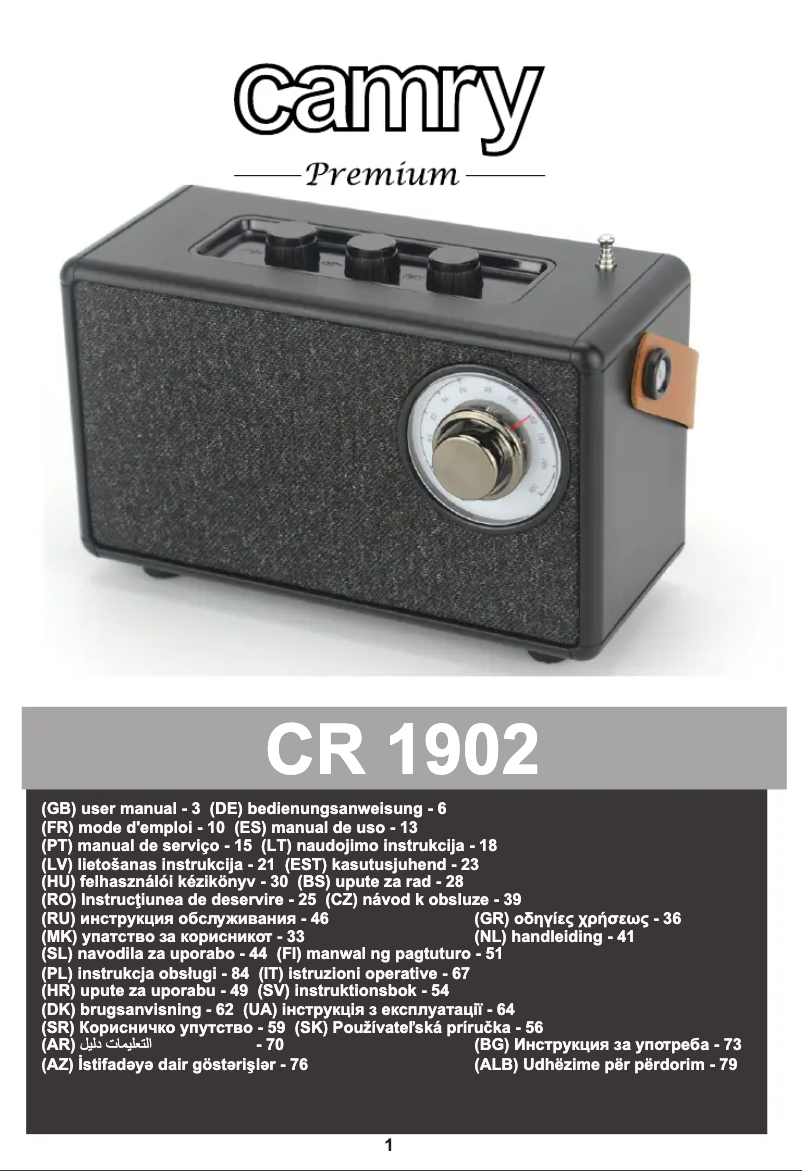 Page 1 of the manual User Manual Camry CR 1902