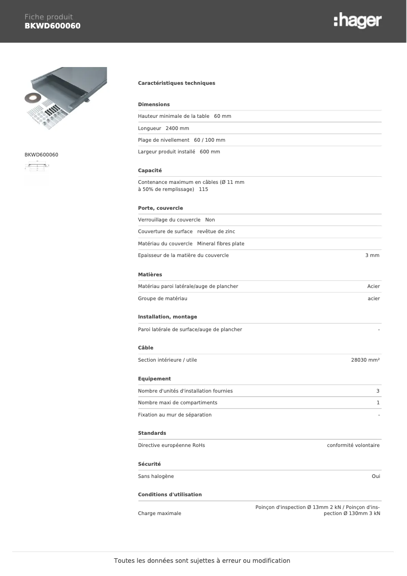 First page image of the manual for BKWD600060