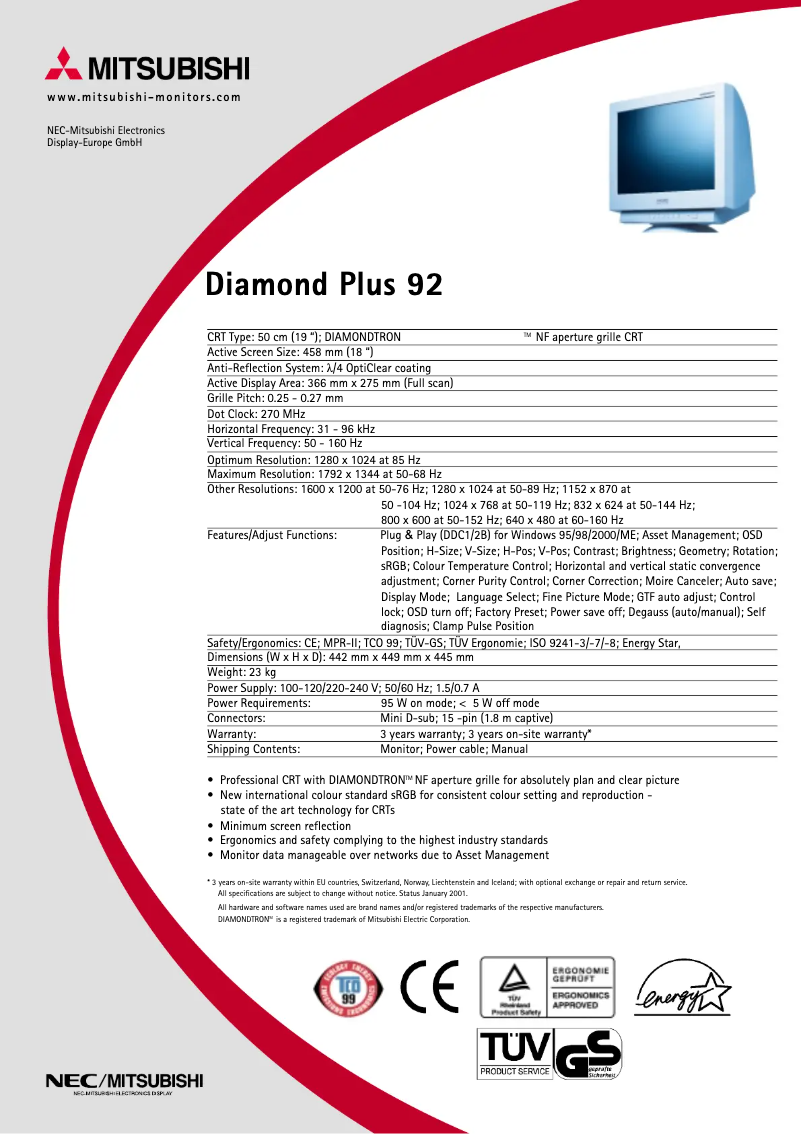 First page image of the manual for Diamond Plus 92