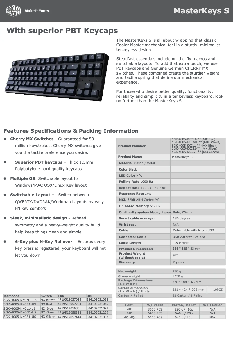 First page image of the manual for MasterKeys S