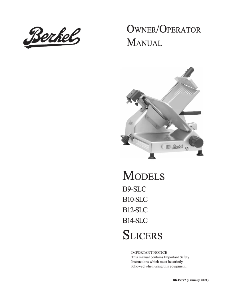 First page image of the manual for B14-SLC