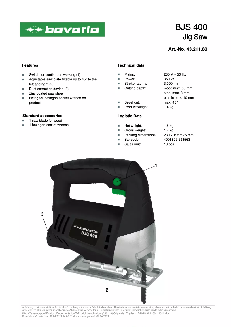 First page image of the manual for BJS 400