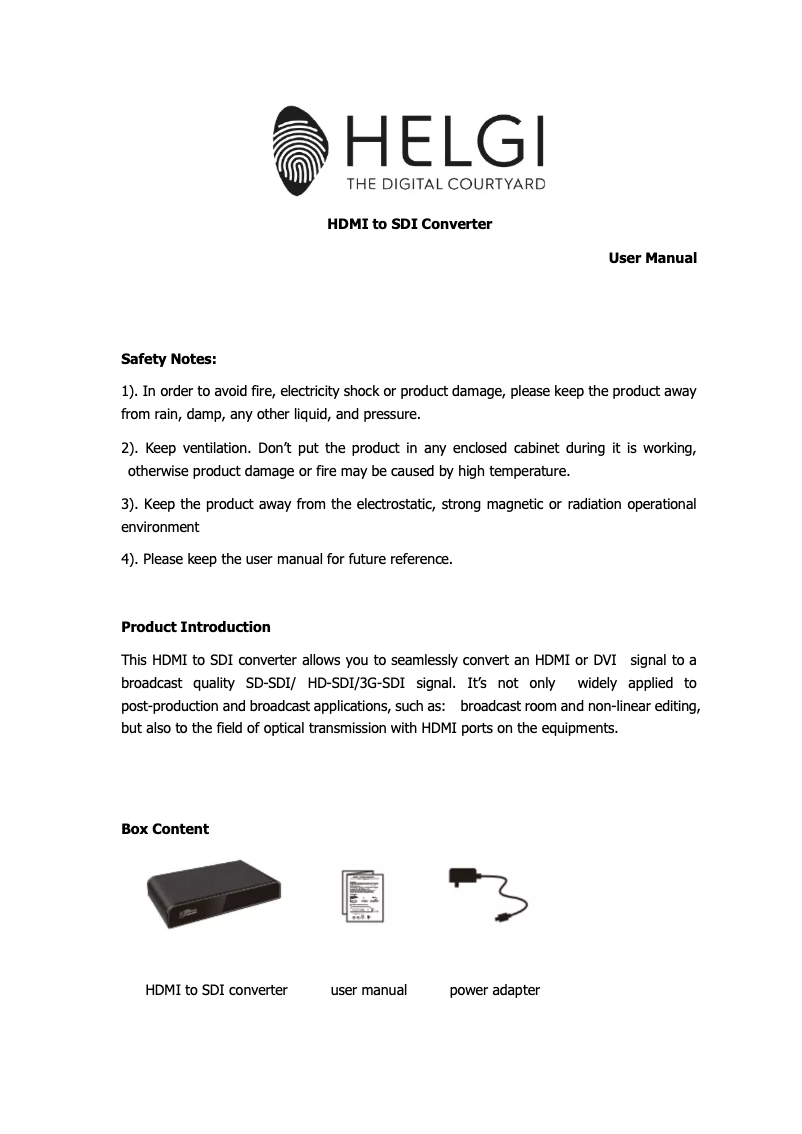 Page 1 of the manual User Manual HELGI HLG0389