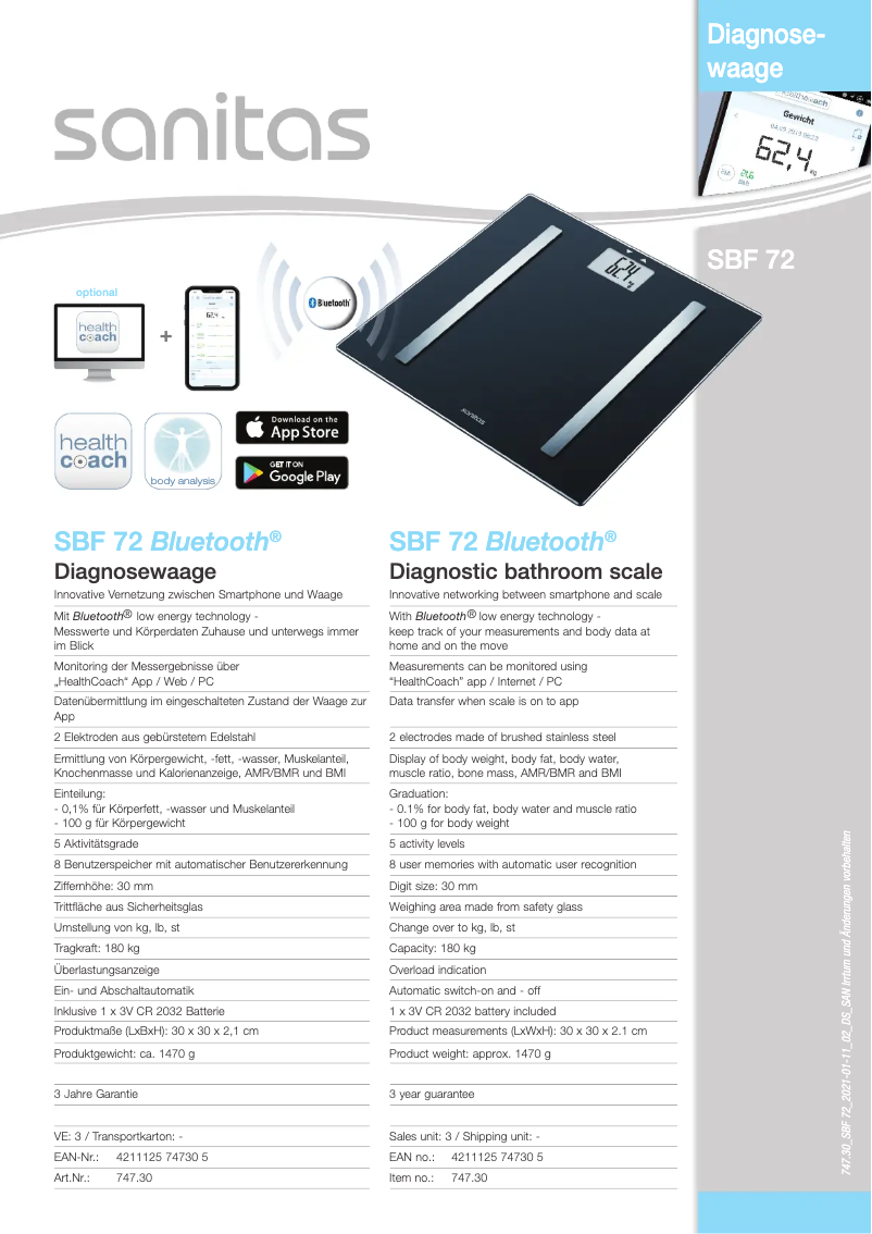 First page image of the manual for SBF 72