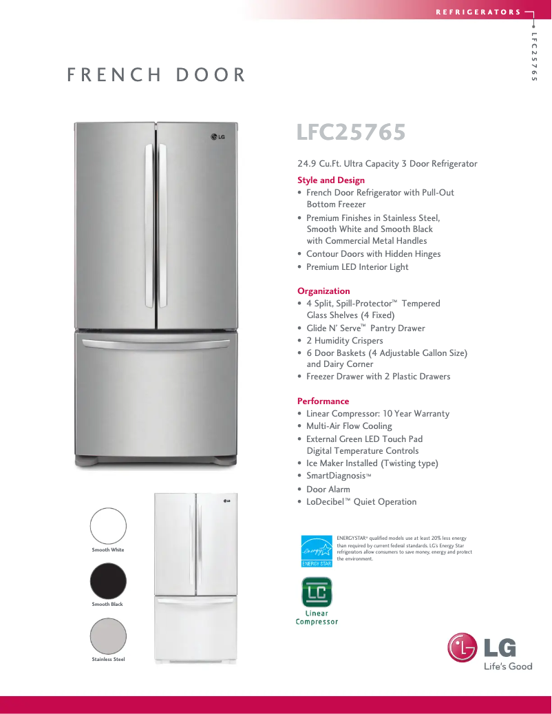 Page 1 of the manual Technical Sheet LG LFC25765SW