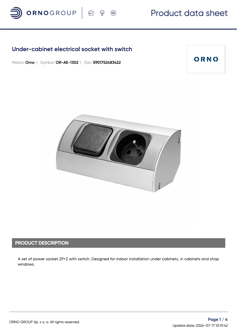 Page 1 of the manual Technical Sheet ORNO OR-AE-1302